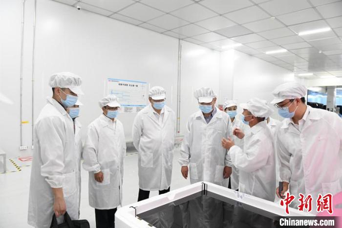 圖為蔡達峰一行在惠科電子(北海)科技產(chǎn)業(yè)園調(diào)研?！×趾?攝