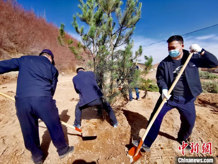 圖為西寧市城東區(qū)義務(wù)植樹活動現(xiàn)場。　張?zhí)砀?攝