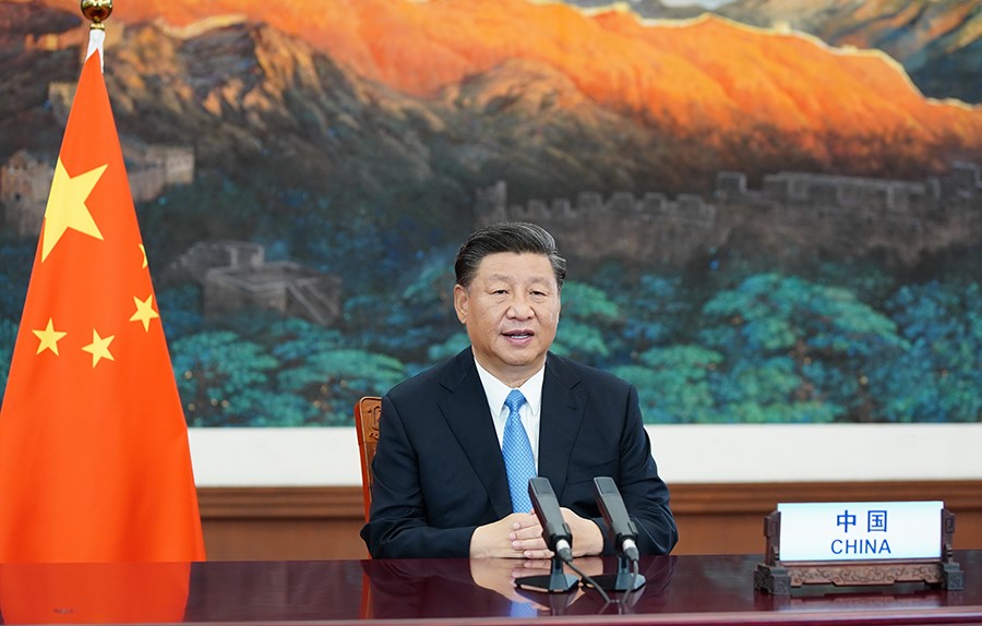 2020年9月22日，國家主席習近平在第七十五屆聯(lián)合國大會一般性辯論上發(fā)表重要講話。新華社記者 鞠鵬 攝