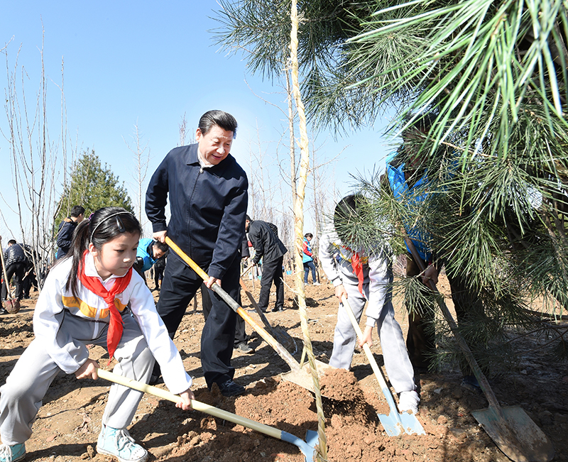 2015年4月3日，習(xí)近平總書記同大家一起植樹。