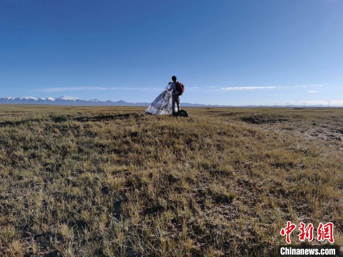 圖為索南達(dá)杰保護(hù)站保護(hù)隊(duì)員在可可西里找到露營的葉某。　鄧海平 攝