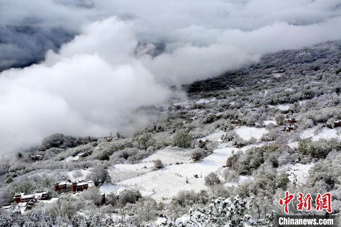 雪后的丹巴半山云霧繚繞。　李永安 攝